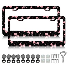 HCSS Pink Bow License Plate Frames - 2 Pack Cute Aluminum Metal License Plate Holder Covers Car Accessory,Rust-Proof Waterproof Car Decorative Tag Frames for Standard US 12x6 Inch