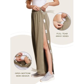 Deyeek Post Surgery Pants for Women Tear Away Wide Leg Athletic Sweatpants Loose Fit Soft Catheter Pants with Pockets S Khaki