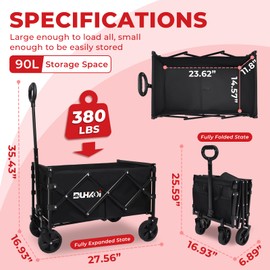 DUHKOI Collapsible Wagon Cart with Wheels Foldable,11 Lbs Lightweight Portable Folding Utility Wagon,90 L Heavy Duty Grocery Shopping Carts,Versatile for Garden Sports Camping Park Outdoor Use