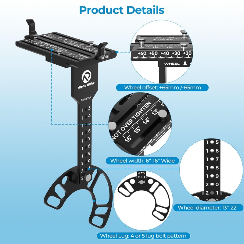 Alpha Rider Wheel Fitment Tool Supports 13" to 22", 4