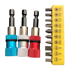 Drywall Bit, Magnetic Quick Change Bit Holder, Screw Depth Adjustment, 1/4 Inch Hex Shank, 65 mm Drywall Attachment with Bit Set, for Drill, Screwdriver, Pack of 3