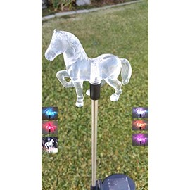 Affordable Outdoor Garden Set of 2 Pieces Solar Powered Garden Yard Stake (Color Change abilities) LED Light (Horse)…