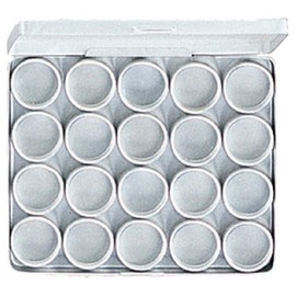 BIN BUDDY 20 Pc. Aluminum Containers Jars | 1.25" (3.2 cm) Diameter | Comes in 6.5" (16.5 cm) x 5.5" (14 cm) x 0.75" (1.9 cm) Case | Ideal for Beads, Gems, Stones | Clear Plastic Lids