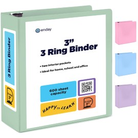 Enday 3 Inch Binder, Green - 3 Inch 3 Ring Binder, D-Ring Pastel with Clear View Cover for Letter Size 8.5 x 11'' Paper & 2 Inside Pockets, Ideal for School Supplies, Office, and Home-