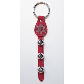 Kensington Row Home Collection RED LEATHER SNOWFLAKE BELL STRAP WITH NICKEL PLATED BELLS