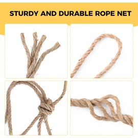 Jute Hemp Rope Net,Heavy Duty Natural Safety Rope Netting Balcony Stairs Fence Garden Playground Protection Net Indoor & Outdoor Decoration Rope Netting (6.5FT*9.8FT)