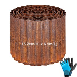 Lawn Edging Metal 6.1 m, Flower Bed Edging Metal with Rust Look, 15.2 cm High Lawn Edging Corten Steel, Flexible Lawn Edging Flower Bed Edging Rust for Bordering Flower Beds, Garden Paths, Trees