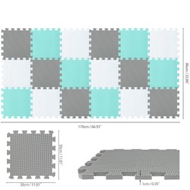 qqpp EVA Rubber 18 Tiles Interlocking Puzzle Foam Floor Mats - Baby Play Mat for Playing | Exercise Mat for Home Workout. White, Green, Gray. QC-AHLb18N