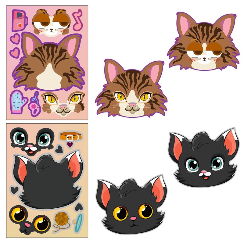 Cute Cat Face Swap Sticker Cute Cat Make-A-Face Sticker Puzzle