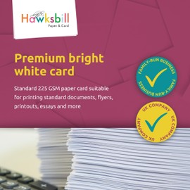 Hawksbill Paper 225GSM Multi-Purpose Card – 50 Pack of Premium, Smooth & Crisp Bright White A4 Card – Thick Card for Making Stationery, Home or Office Use and Arts or Crafts