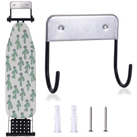 ZHMY Ironing Board Hanger Wall Mount, Ironing Board Holder for Y or T Shaped,Stainless Steel Wall Hook Iron Board Holder for Laundry Rooms with 2 Hooks (Black)