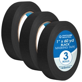 Spartan Industrial - 1" X 60 yd Black Masking Tape - 3 Color Tape Rolls for Arts and Crafts, Painting, and More - No Residue, 5.5 Mil