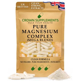 Pure Magnesium Mega Complex Capsules | Clean Magnesium Bisglycinate, Magnesium Malate, Magnesium Citrate Supplement Blends | Triple High Absorption | Crown Supplements UK (360 Capsules)
