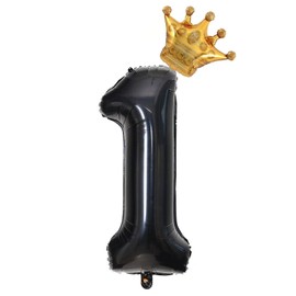 40 Inch Black Number 1 Crown Balloons Set,1st Birthday Balloons, Black Gold Birthday Party Decorations, Wedding Anniversar Celebration Decorative Balloons. (1)