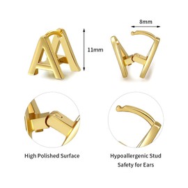 Pera Jewelry 14K Gold Plated Initial Hoop Earrings, Letter A to Z Alphabet Earrings for Women with Gift Box | Minimalist, Tiny Dainty Initial Earrings, Stainless Steel, No Gemstone C