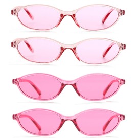 FSMILING 2/4 Retro Oval Sunglasses Women's Vintange Slim Skinny Trendy 90S Sunglasses for Women, 4 Pair Pink