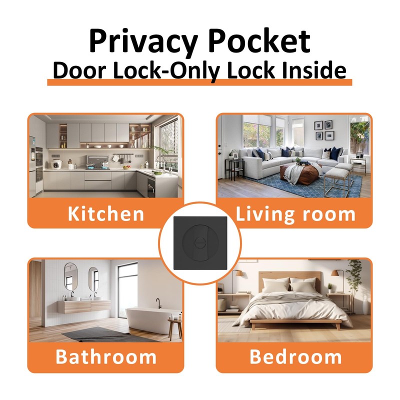 9BUILD Black Pocket Door Hardware Square Pocket Door Lock Privacy