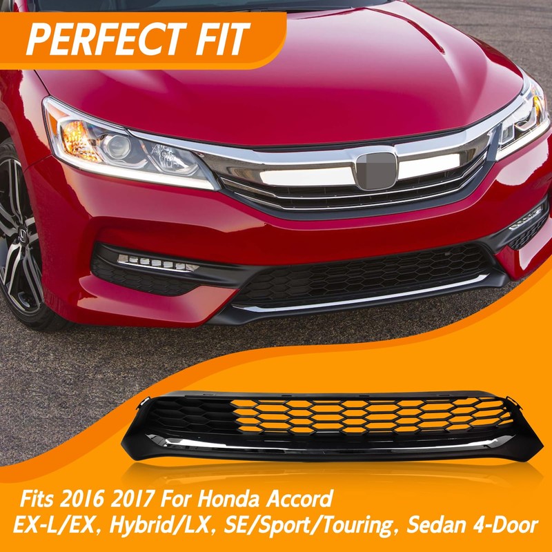 YLT AUTO Front Bumper Lower Mesh Grill Grille W/Chrome Trim