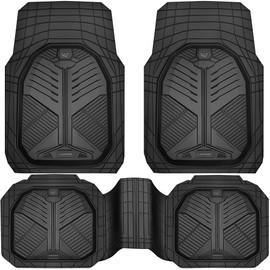 CAR PASS CAR PASS Heavy Duty Rubber Car Mats, Deep-Dish Odorless Car Floor Mats All Weather, Universal Trim-to-Fit for SUVs Trucks Sedans, Waterproof Anti-Slip, 3 Pieces V12 Black