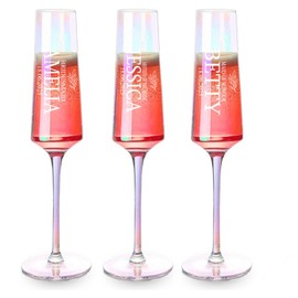 ukgiftstoreonline Rainbow Iridescent Champagne Flute Glass, Wedding Favour Gift for Bridesmaids and Maid of Honour, Hand-Blown Crystal