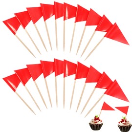 Qianyu 100 Pcs Solid Toothpick Flags Small Mini Plain Red Blank Triangle Stick Cupcake Toppers Flags Fruit Cheese Markers Labels for Wedding Party Buffet Appetizers DIY Decorations (Red)