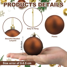 Lunmon 24 Pcs Brown Christmas Tree Ornaments 2.4 Inch Brown Plastic Christmas Ball Ornaments Xmas Tree Hanging Decoration Glitter Sequin Finishes Xmas Decor for Holiday Decor Party Supplies