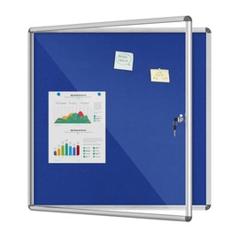 Mifuro 38"x38" Enclosed Bulletin Board, Lockable Weather-Resistant Aluminum Cork Noticeboard for School & Office, Silver Frame w/Blue Flet