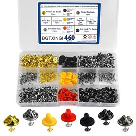 BGTXINGI 430 Pieces 11.5 mm Butterfly Clutch Pin Backs Silvery Golden Nickel PVC Rubber Pin Backs Clasps Repalcement Kit with 10 mm Tie Pins Blank Pins for Jewellery Making and Crafting