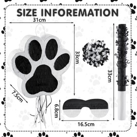 12.9 Inch Black Dog Paw Pull String Pinata Dog Birthday Party Supplies Set, with Blindfold Pinata Bat and Confetti Paper for Valentine's Day Puppy Birthday Dog Themed Party Decorations Supplies