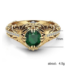 Vintage Emerald Ring Cocktail Rings Round Shape Cut Green Gem Cubic Zirconia Anniversary Promise Ring CZ Eternity Engagement Wedding Band Ring for Women (9)