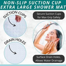 ENKOSI Extra Large Square Non Slip Shower Mat - 31 x 31-inch XL Bathroom Shower Mat - Square Shower Matts for Shower Stall Floors | Secure Suction Cups and Drain Holes (31x31 Clear)