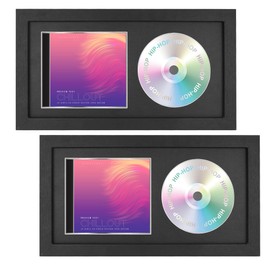 FramePro CD Display Frame, 14.2"x7.7" Signed CD Cases and Discs Holder, Wall Music Decor with Real Glass, Black Mat Pack of 2