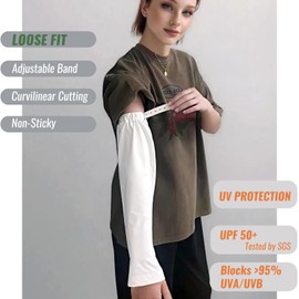 aningkimi UPF 50+ Sun Protection Arm Sleeves, White, Elastic Waistband, Loose Fit (White, Large)