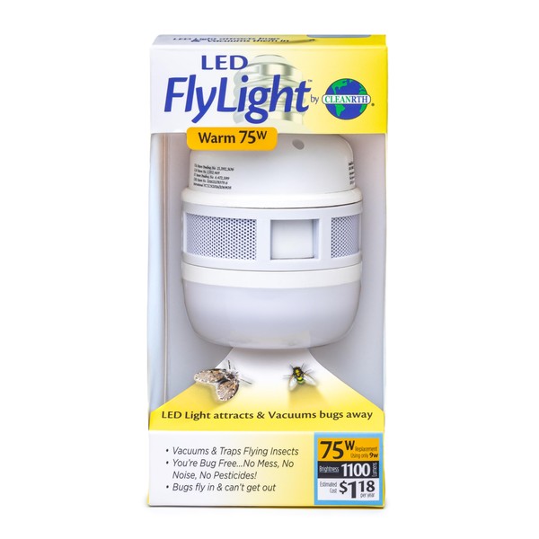 CLEANRTH FLYLIGHT™ Bug Zapper Light Bulb Alternative. 75watt Daylight Color LED Bug Light Vacuums in & Traps Flying Bugs. Inside & Outside Portable Fly Killer Bug Light. 1-Pack Insect Control