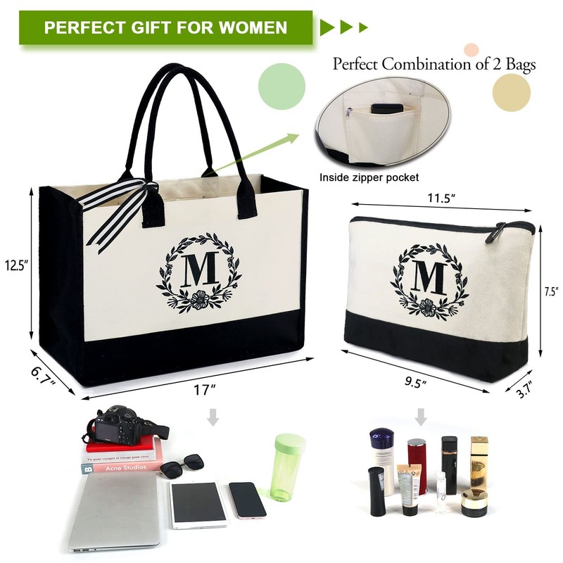 BeeGreen Canvas Tote Bag w Makeup Bag M