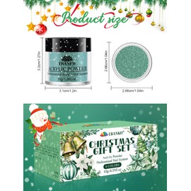 EBANKU 6 Christmas Colors Acrylic Powder, Green Acrylic Nail Powder Gold White Light Green Glitter Acrylic Powder for Nail Extension French Nail, Long-Lasting, No Nail Lamp Needed, 0.35 oz