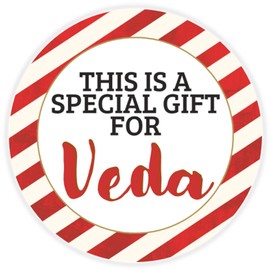 This is a Gift for Veda - Circle Sticker Decal 3 Inch - Candy Cane Merry Christmas Gift Tag Present Tree Holiday Custom Name Santa Claus