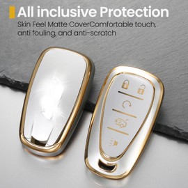 CTRINEWS for Chevy Key Fob Cover with Anti-lost Keychains, Fashionable Matte Metallic Silver Soft Case for Malibu Equinox Blazer Camaro Traverse Sonic Trax(5 Buttons) (Gold, B1)
