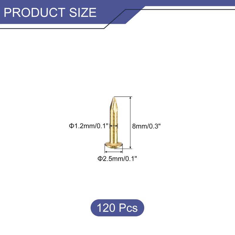 sourcing map 120 Pcs Small Tiny Nails 1.2mmx8mm(DXL) Tiny Brass