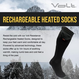 Volt Resistance Rechargeable Heated Socks - Battery Operated Feet Warmers - Electric Socks for Men and Women - Great for Cold Weather, Winter, Outdoor, Camping and More (Medium, Black)