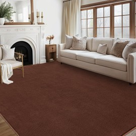 LUXLOOM 8x10 Area Rugs for Living Room Ultra Soft Fluffy Rugs for Bedroom Indoor Plush Washable Rug Non Slip Faux Wool Fuzzy Carpet Modern Solid Throw Carpet for Nursery Playroom Dorm Office Brown