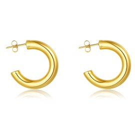Candyfancy Chunky Open Hoop Earrings for Women Lightweight 20/30mm Silver Gold Medium Thick Chunky Hoops, Hypoallergenic, Comfortable Stainless Steel