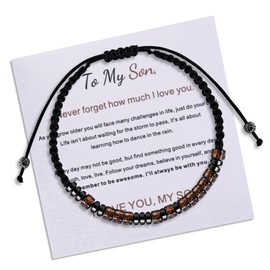 Q&D&S To My Son/To My Grandson Bracelet Leather Braided Multi-Layer Inspirational Handmade Braided Rope for Men