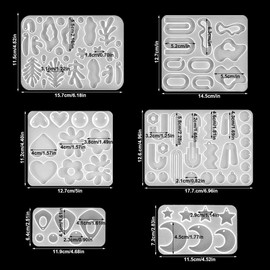 FineGood Juego de 6 moldes de resina para pendientes, moldes de resina epoxi de silicona, moldes de joyera para manualidades, aretes de resina epoxi, collares, colgantes de joyera