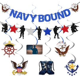 Glitter Navy Bound Banner Boot Camp Decor Army Party Decorations Military Party Supplies Navy Birthday Decor Marine Corps Decorations Hanging Swirls for Women Men