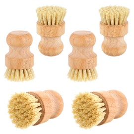6 Pack Wood Dish Brush Set, Wood Scrub Brush for Dishes with Natural Sisal Bristles, Natural Dish Brushes for Pots Pans Sink Vegetables - Eco-Friendly Kitchen Cleaning Tools (3.14" x 1.96")