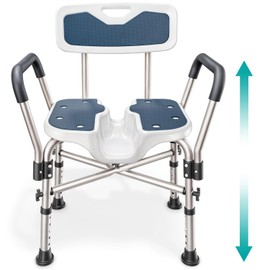 Shower Chair U-Shape Seat (450lb) Heavy Duty - Padded Armrests and Back, Shower Chairs for Elderly and Disabled, Handicap, Shower Chair for Inside Shower, Adjustable Height - Blue