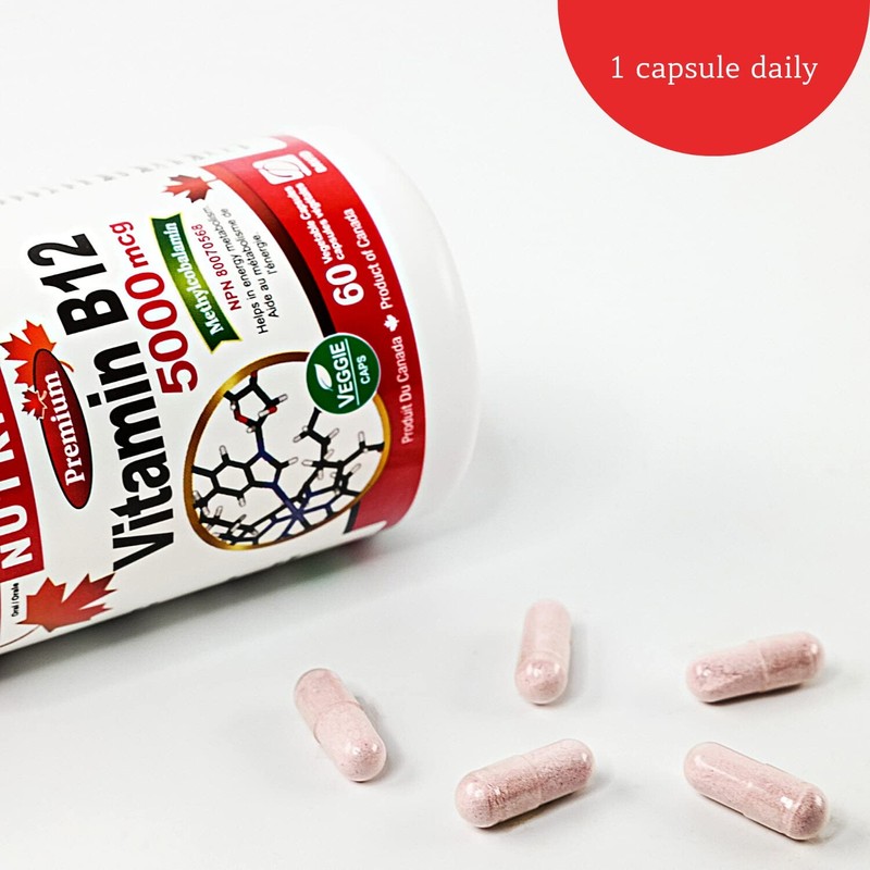 Nutridom Vitamin B12 - High Potency 5,000 mcg Methylcobalamin Supplement