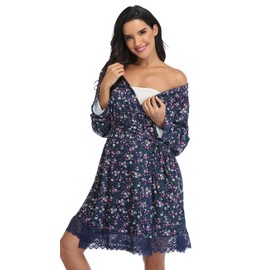 PENGEE Women's Nursing Robes Breastfeeding Bathrobes Maternity Nightgown Labor Delivery Postpartum Gown 3 in 1