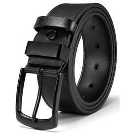 maikun Mens Casual Dress Belt, Black Belt Men Leather Strap, Matte Black, Casual Wear Jeans Pants, Size XL